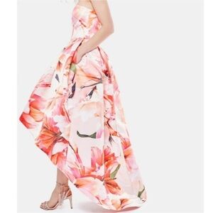 Parker Black Roxanne Strapless High-Low Midi Dress floral orange size 0